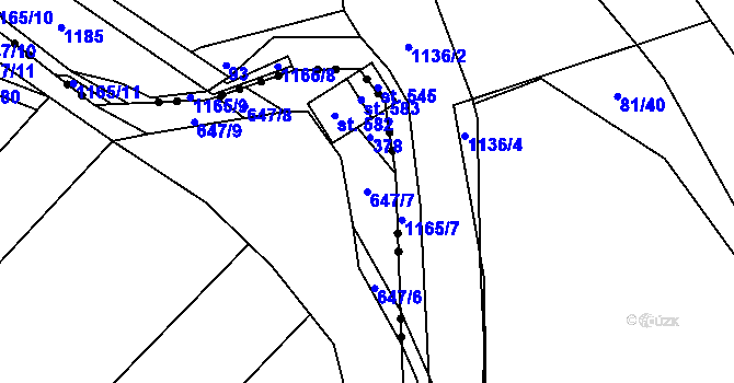 Parcela st. 647/7 v KÚ Chvalčova Lhota, Katastrální mapa