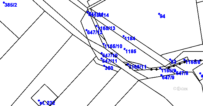 Parcela st. 647/10 v KÚ Chvalčova Lhota, Katastrální mapa