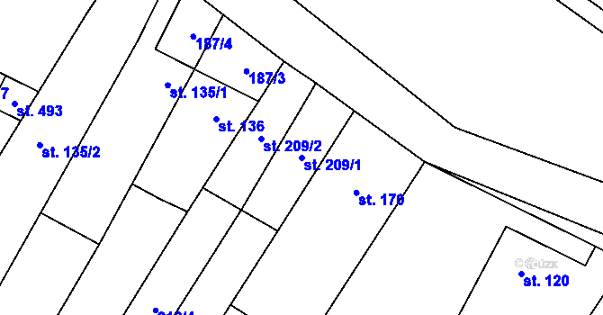 Parcela st. 209/1 v KÚ Chvalčova Lhota, Katastrální mapa
