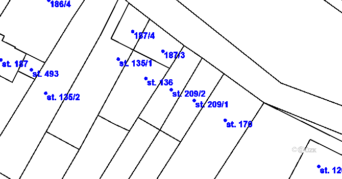 Parcela st. 209/2 v KÚ Chvalčova Lhota, Katastrální mapa
