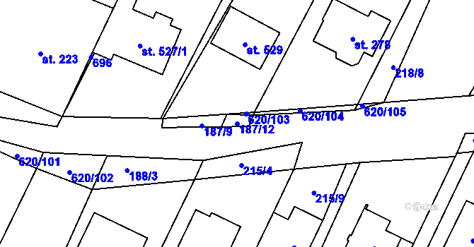 Parcela st. 187/12 v KÚ Chvalčova Lhota, Katastrální mapa