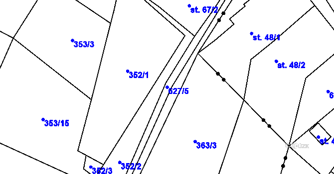 Parcela st. 627/5 v KÚ Chvalčova Lhota, Katastrální mapa