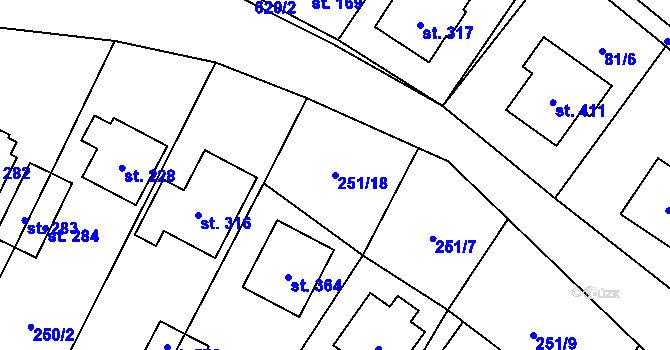 Parcela st. 251/18 v KÚ Chvalčova Lhota, Katastrální mapa