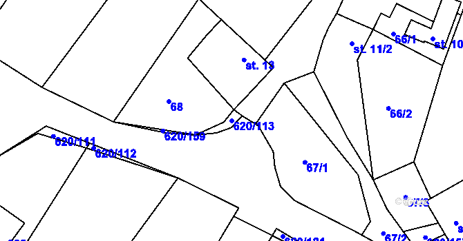 Parcela st. 620/113 v KÚ Chvalčova Lhota, Katastrální mapa