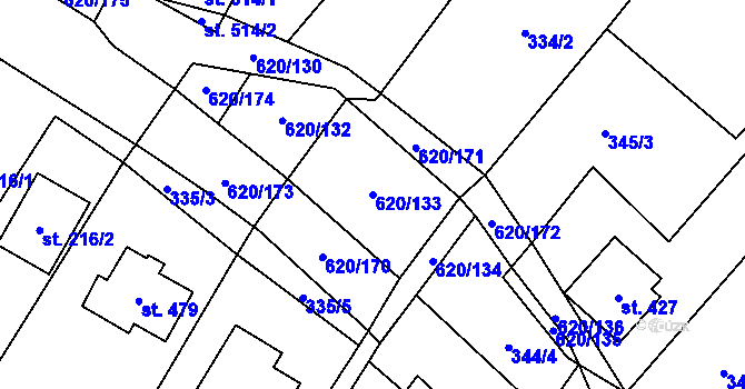 Parcela st. 620/133 v KÚ Chvalčova Lhota, Katastrální mapa