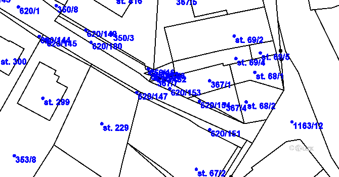 Parcela st. 620/153 v KÚ Chvalčova Lhota, Katastrální mapa