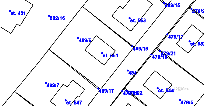 Parcela st. 551 v KÚ Chvalčova Lhota, Katastrální mapa