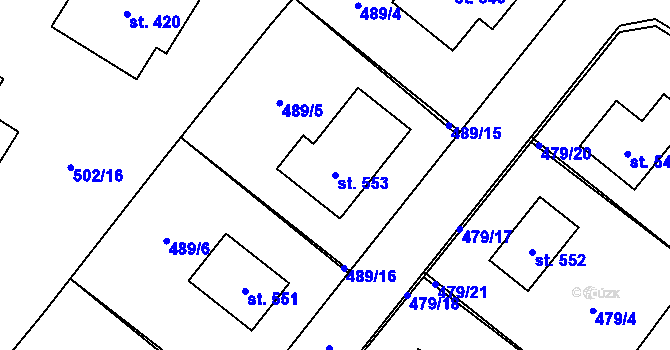 Parcela st. 553 v KÚ Chvalčova Lhota, Katastrální mapa