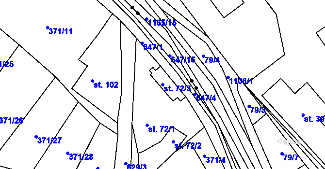 Parcela st. 72/3 v KÚ Chvalčova Lhota, Katastrální mapa
