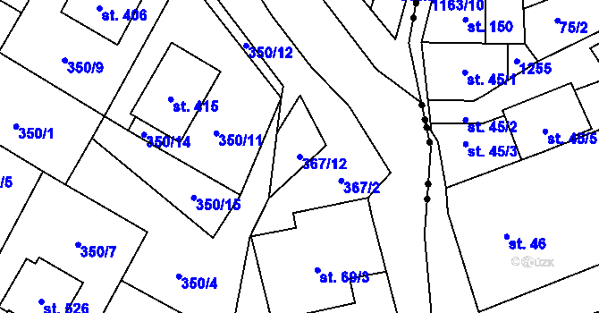 Parcela st. 367/12 v KÚ Chvalčova Lhota, Katastrální mapa