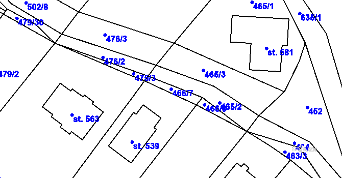 Parcela st. 466/7 v KÚ Chvalčova Lhota, Katastrální mapa
