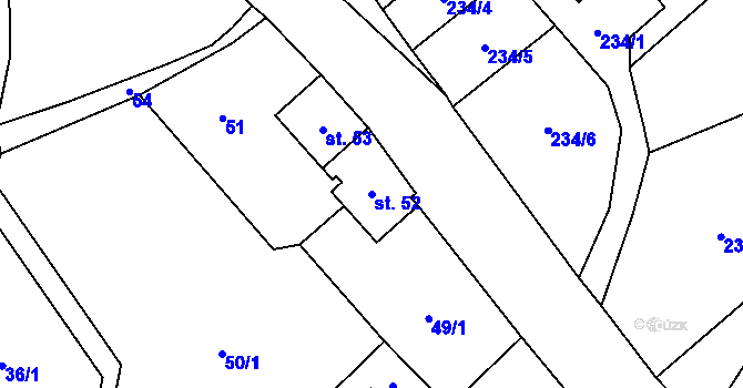 Parcela st. 52 v KÚ Chvaleč, Katastrální mapa