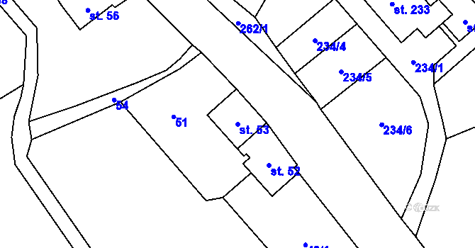 Parcela st. 53 v KÚ Chvaleč, Katastrální mapa
