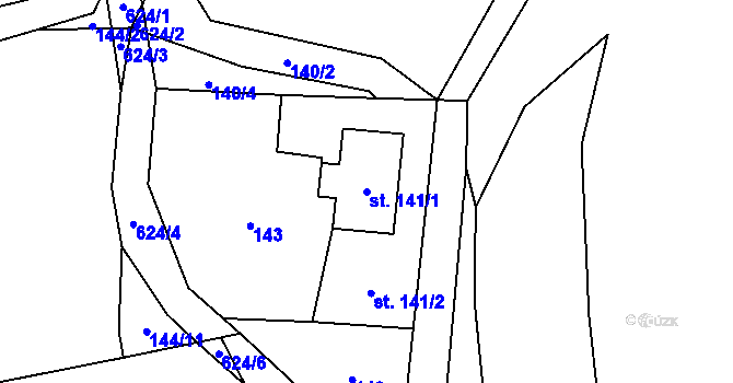 Parcela st. 141/1 v KÚ Chvaleč, Katastrální mapa