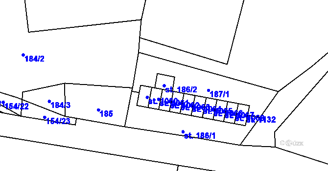 Parcela st. 186/2 v KÚ Chvaleč, Katastrální mapa