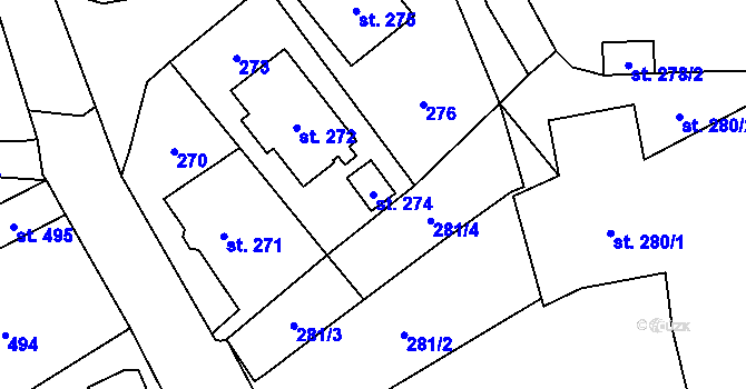 Parcela st. 274 v KÚ Chvaleč, Katastrální mapa