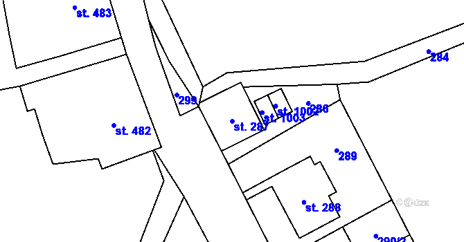 Parcela st. 287 v KÚ Chvaleč, Katastrální mapa