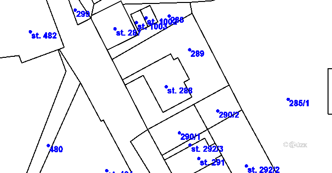 Parcela st. 288 v KÚ Chvaleč, Katastrální mapa