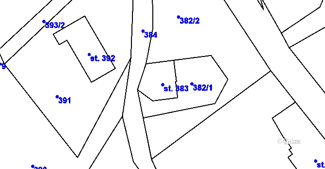 Parcela st. 383 v KÚ Chvaleč, Katastrální mapa