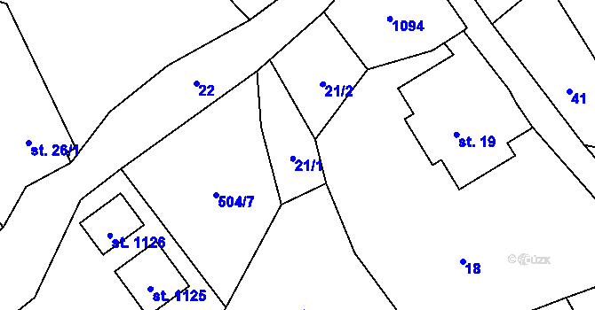 Parcela st. 21/1 v KÚ Chvaleč, Katastrální mapa