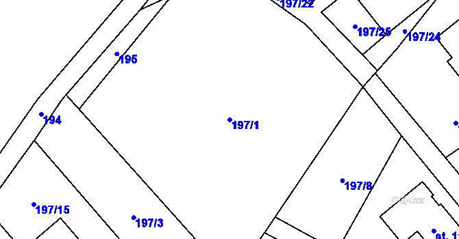 Parcela st. 197/1 v KÚ Chvaleč, Katastrální mapa