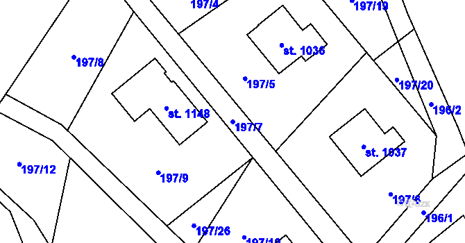 Parcela st. 197/7 v KÚ Chvaleč, Katastrální mapa