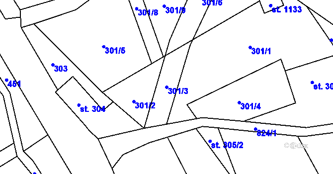 Parcela st. 301/3 v KÚ Chvaleč, Katastrální mapa