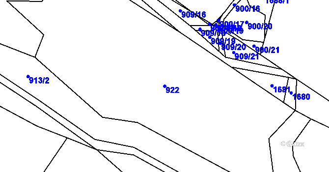 Parcela st. 922 v KÚ Chvaleč, Katastrální mapa