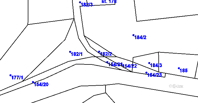 Parcela st. 182/2 v KÚ Chvaleč, Katastrální mapa