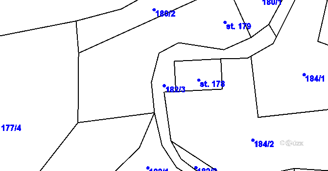 Parcela st. 182/3 v KÚ Chvaleč, Katastrální mapa