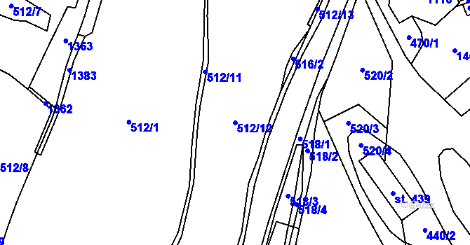 Parcela st. 512/12 v KÚ Chvaleč, Katastrální mapa