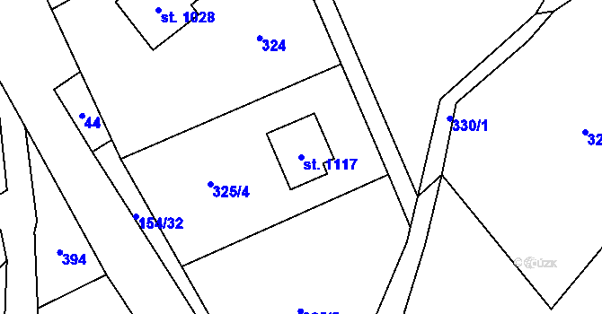 Parcela st. 1117 v KÚ Chvaleč, Katastrální mapa