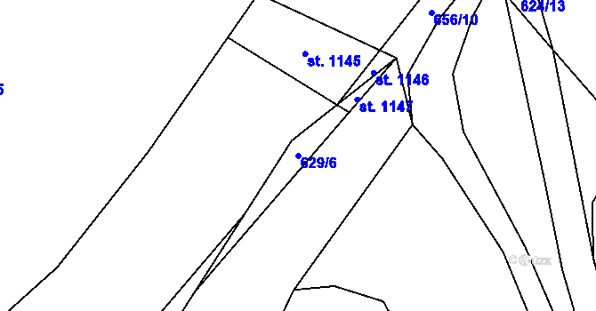 Parcela st. 629/6 v KÚ Chvaleč, Katastrální mapa