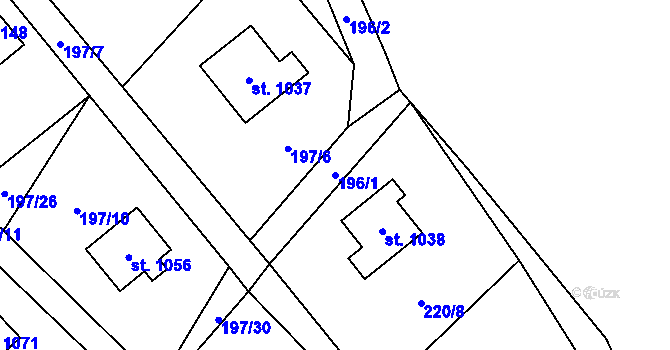 Parcela st. 196/1 v KÚ Chvaleč, Katastrální mapa