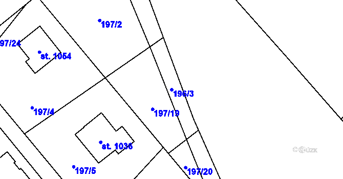 Parcela st. 196/3 v KÚ Chvaleč, Katastrální mapa