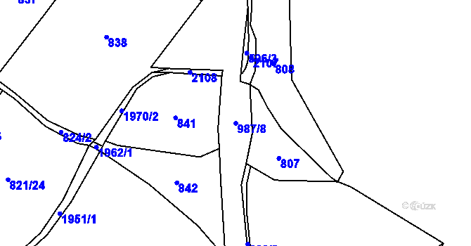 Parcela st. 987/8 v KÚ Chvaleč, Katastrální mapa