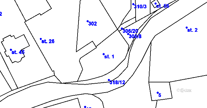 Parcela st. 1 v KÚ Chouzovy, Katastrální mapa