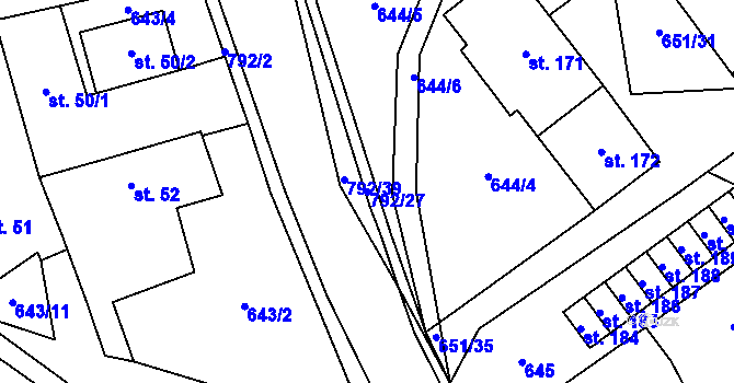Parcela st. 792/27 v KÚ Chválenice, Katastrální mapa