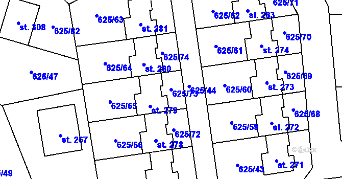 Parcela st. 625/73 v KÚ Chválenice, Katastrální mapa
