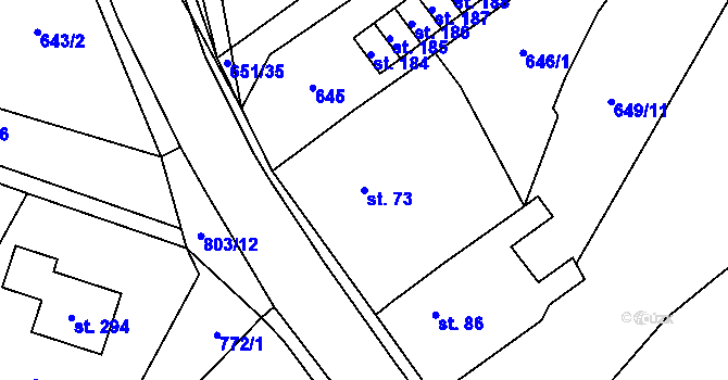 Parcela st. 73 v KÚ Chválenice, Katastrální mapa