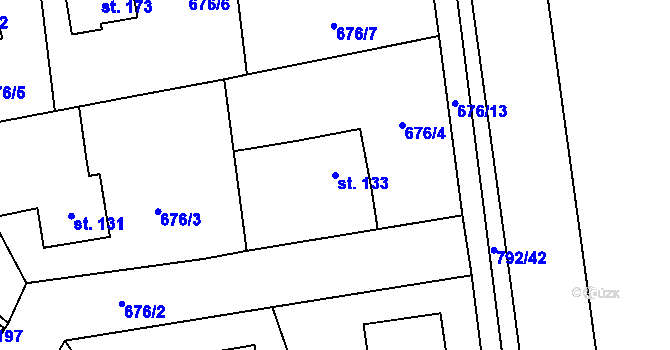 Parcela st. 133 v KÚ Chválenice, Katastrální mapa