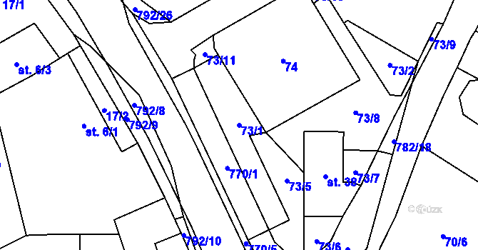 Parcela st. 73/1 v KÚ Chválenice, Katastrální mapa