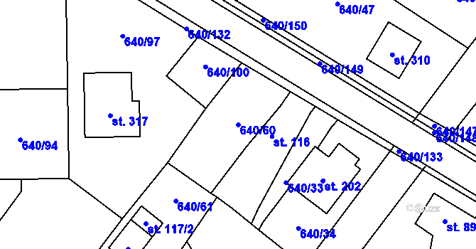 Parcela st. 640/60 v KÚ Chválenice, Katastrální mapa