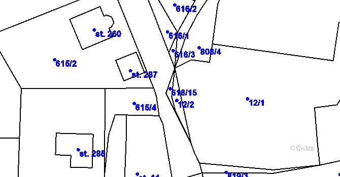Parcela st. 618/15 v KÚ Chválenice, Katastrální mapa