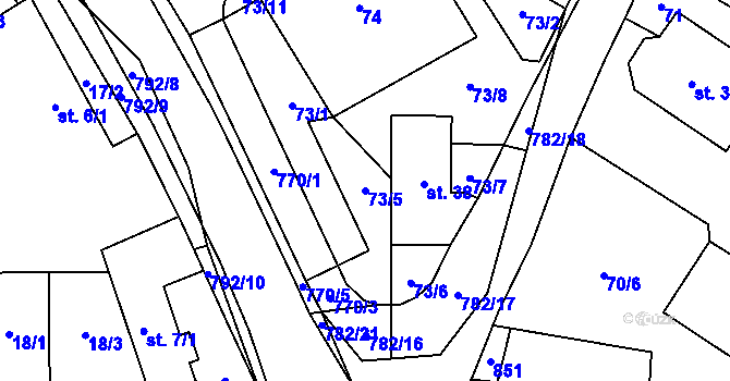 Parcela st. 73/5 v KÚ Chválenice, Katastrální mapa