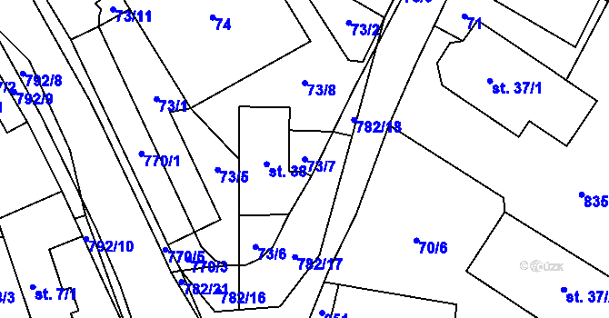 Parcela st. 73/7 v KÚ Chválenice, Katastrální mapa