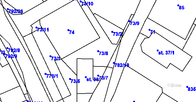 Parcela st. 73/8 v KÚ Chválenice, Katastrální mapa