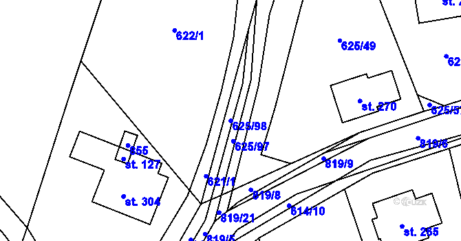 Parcela st. 625/98 v KÚ Chválenice, Katastrální mapa