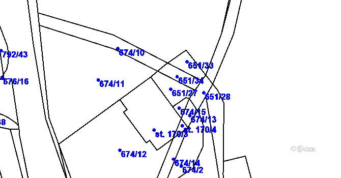 Parcela st. 651/27 v KÚ Chválenice, Katastrální mapa