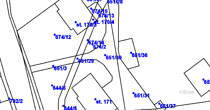 Parcela st. 651/30 v KÚ Chválenice, Katastrální mapa